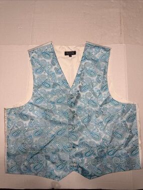 Tesori White Lined Vest with Teal Paisley Edge